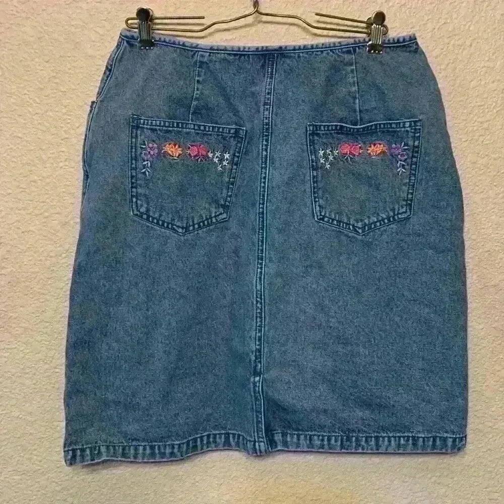 Christopher & Banks sz 26 y2k grandmacore embroidery fall 90s floral denim skirt - Picture 5 of 8
